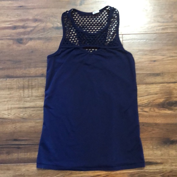 Yogalicious Navy Mesh Cut Out Tank Top - Picture 3 of 6